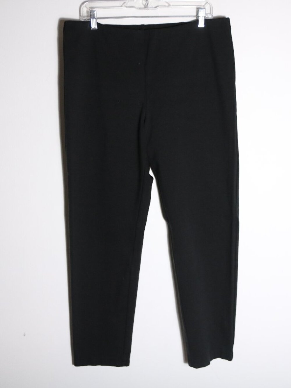 Eileen Fisher Ponte Pull On Pants Large Black Stertch Straight Leg Mid Rise